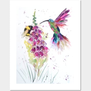 Hummingbird and Foxglove Posters and Art